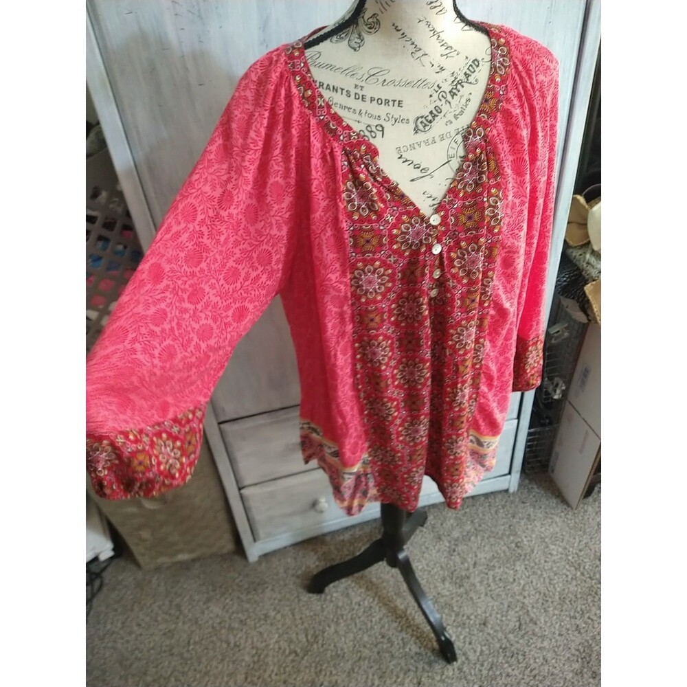 Figueroa & Flower Puff Sleeve Top Xl Boho Multicolor Cottagecore Beachy Feminine - Picture 5 of 9
